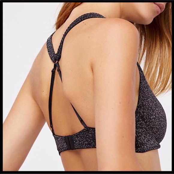 FREE PEOPLE SPARKLE BLACK CROP TANK BRALETTE A3C - Picture 3 of 8